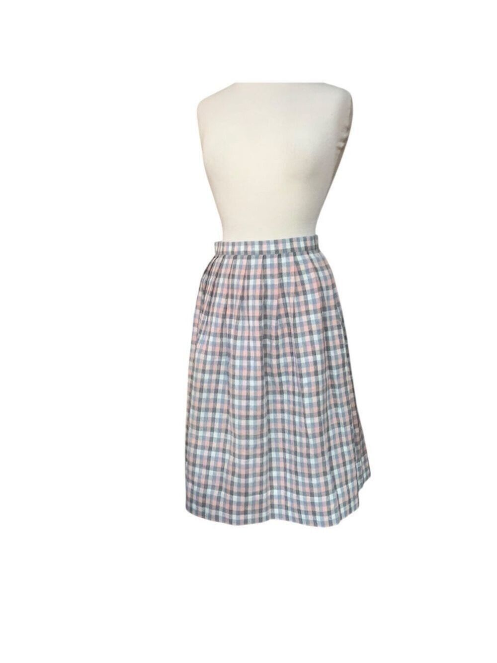 Vntg 50’s/60’s pastel Plaid A-Line wool Skirt